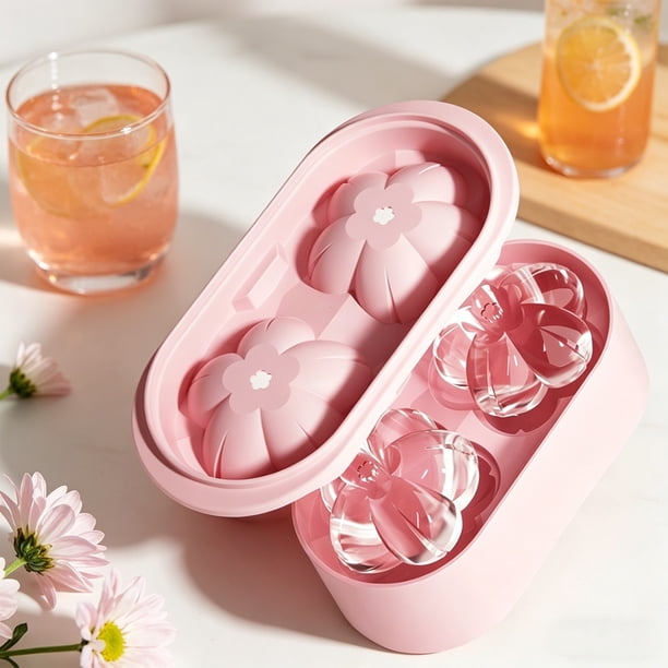 Molde de silicona para cubitos de hielo con tapa para cócteles de whisky | Cubitera con forma de flor de cerezo | Molde de silicona de grado alimenticio para refrigerador de cocina