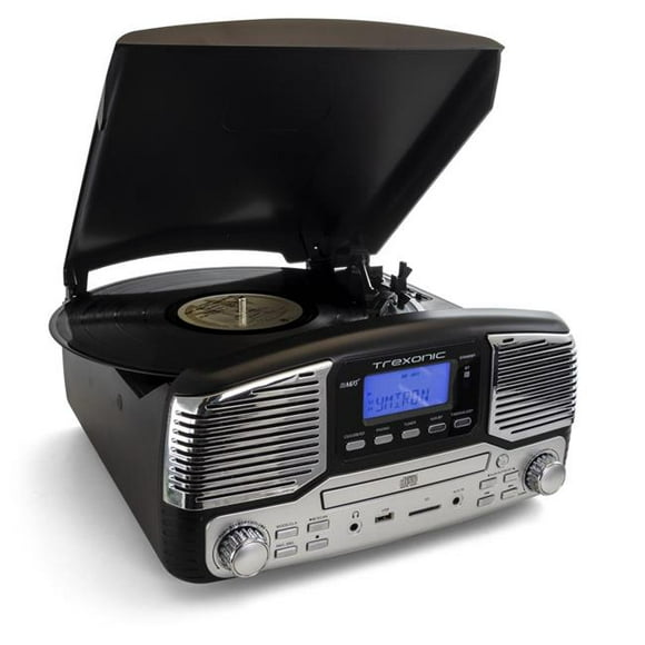 Trexonic Rétro Sans Fil Bluetooth&44; Record & Lecteur CD en Noir