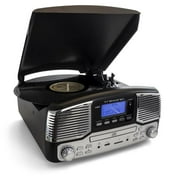 Trexonic TRX-16BLK Bluetooth rétro sans fil, lecteur d'enregistrement et CD en noir