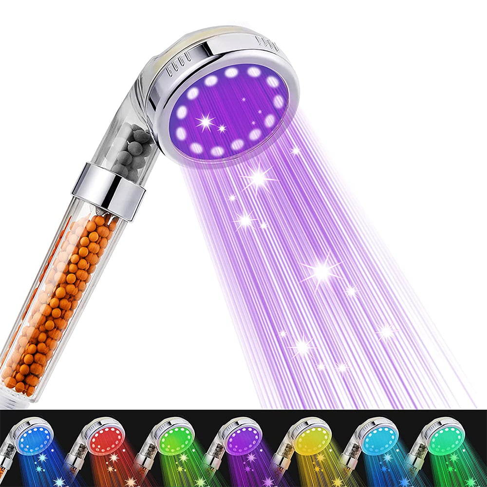 LED High Pressure Shower Heads Color Change with Temperature Mineral Ions Anion 