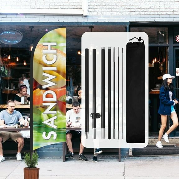 QSUM 8.2FT Sandwich Feather Banner Swooper Flag & Pole Kit and Ground Spike, Commercial Advertising Display