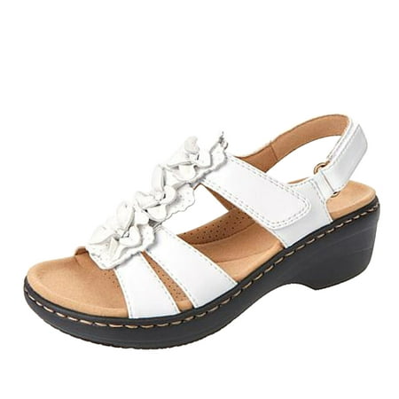 

FRSASU Kids Sandals Clearance Women s Summer Solid Color Comfortable Hollow Out Wedge Flowers Women s Sandals White 6(37)