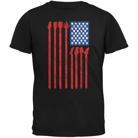 4th Of July Stars and Strings Guitar American Flag Black Adult T-Shirt - X-Large