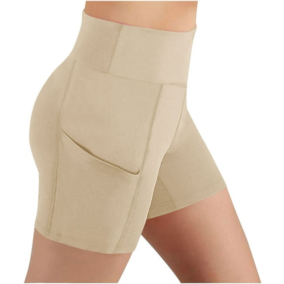 Shapewear Shorts for Women Womens Biker Shorts - High Waisted Workout Running Volleyball Yoga Shorts With Pocket Beige 4 Years