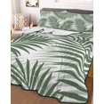 thumbnail image 3 of Quilts Twin-XL Size Bedding Set, Green Palm Leaves Lightweight Quilted Comforter, Summer Botanical Tropical Plants Soft Reversible Bedspread Coverlet with Pillow Covers for All Season, 68" x 98", 3 of 7