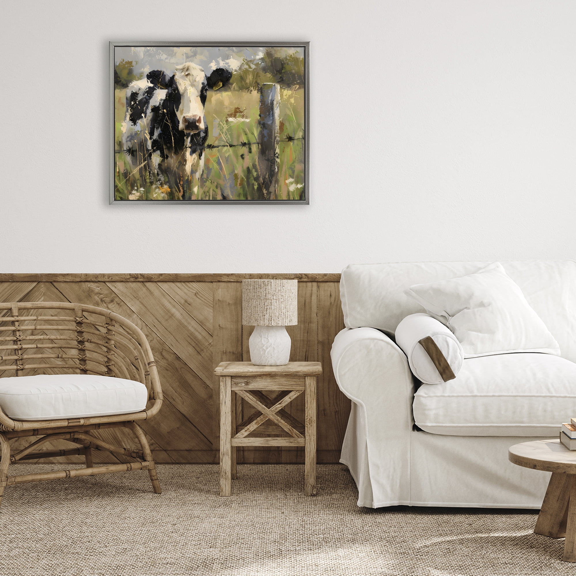 Stupell Industries Cow in Summer Pasture Gray Framed Floater Canvas Wall Art, design by Creative Studio
