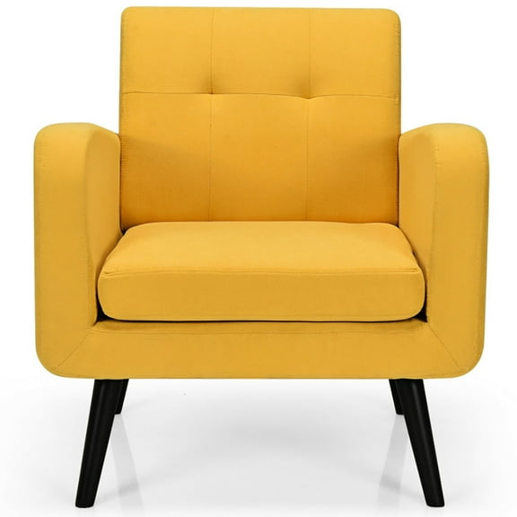 GVN Modern Upholstered Comfy Accent Chair Single Sofa with Rubber Wood Legs-Yellow