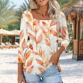 thumbnail image 2 of Women's 3/4 Sleeve Tops Floral Printed Square Neck Tee Shirt Plus Size Casual Trendy Tunic Tshirts S-5X (3XL, Orange), 2 of 7