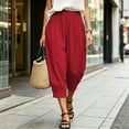 thumbnail image 6 of BUIGTTKLOP Womens Summer Capris Casual Cotton Linen Pants Baggy Elastic Waist Capri Pants with Pocket, 6 of 8
