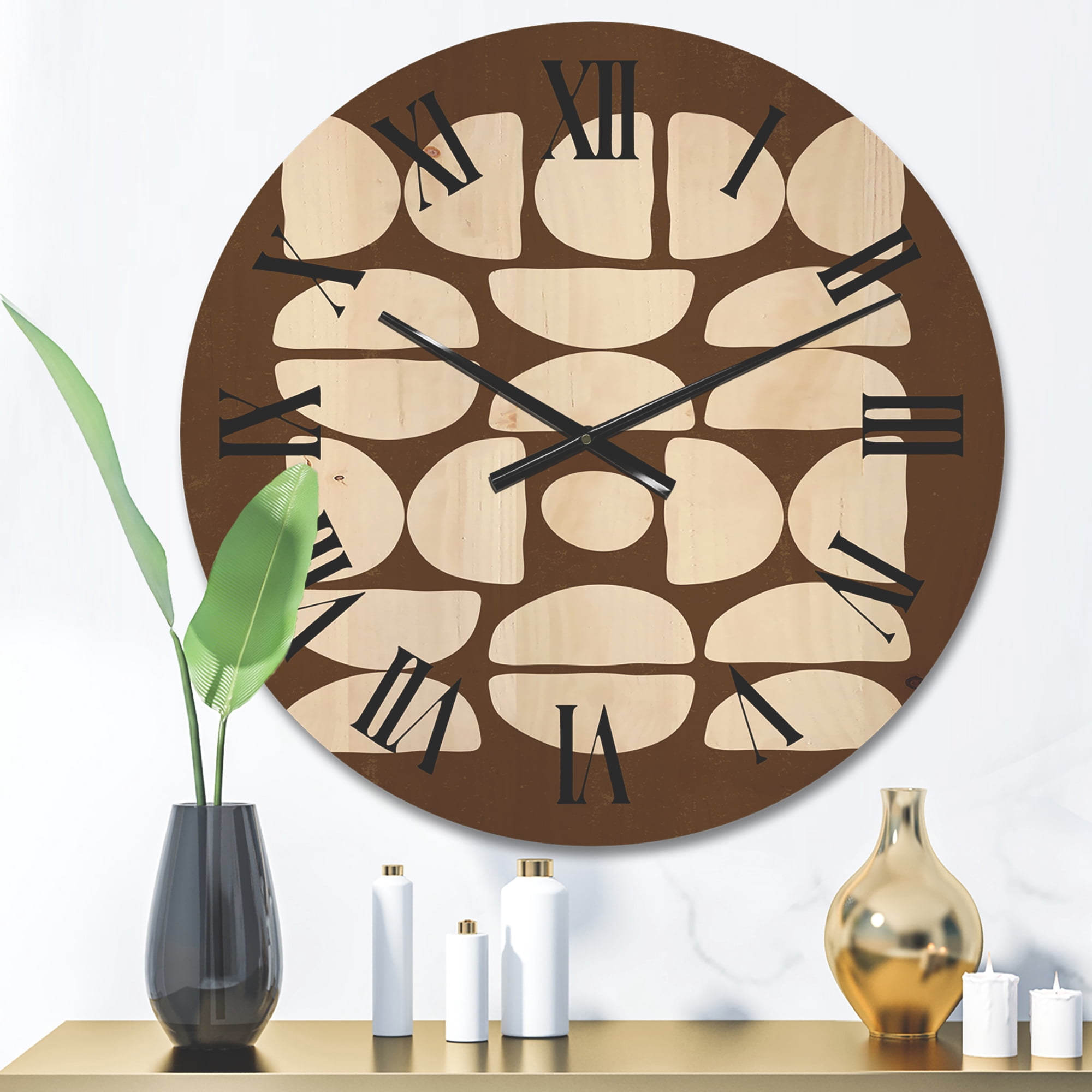Designart 'Abstract Minimal Half Moons Composition' Modern Wood Wall Clock
