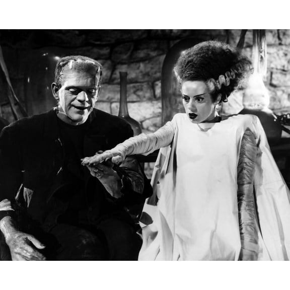 Bride Of Frankenstein Elsa Lanchester Boris Karloff Pointing As He Smiles Iconic 24x36 Classic Hollywood Poster