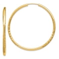 thumbnail image 1 of 14K Yellow Gold 2mm Satin Diamond Cut Endless Hoop Earrings, 1 of 3