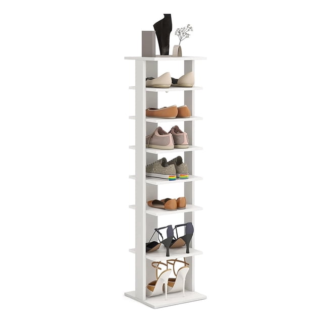 Zapatero vertical de 8 niveles, organizador de zapatos alto y estrecho, zapatero que ahorra espacio con estante extraíble para sala de estar, dormitorio, entrada, dormitorio, apartamento (blanco)