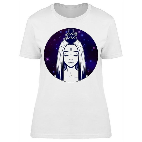 Aquarius Zodiac Sign Girl Face T-Shirt Women -Image by Shutterstock, Female XX-Large