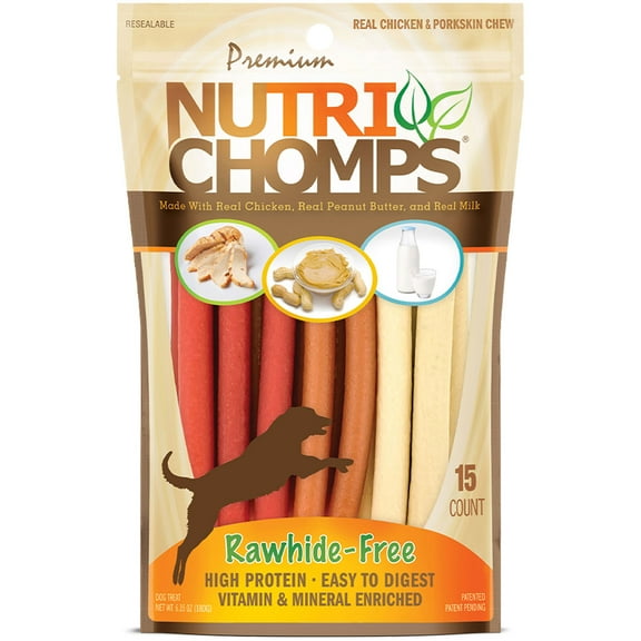 Nutri Chomps Premium Mini Twists Dog Chews, Real Chicken, Peanut Butter & Milk Flavors, 15 Count
