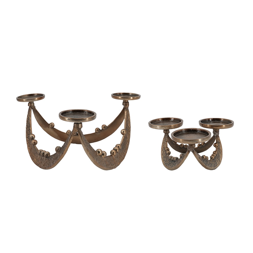 Set of 2 Sculptural Tealight Candle Holders, L: 12.5x11.5x6" S: 7.5x7x3.5"