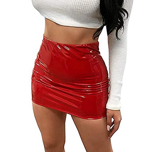 Women Sexy Bright leather Bodycon Slim Micro Mini Skirt Evening Party  Clubwear 