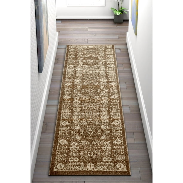 Well Woven Serenity Millie Traditional 2'3" x 7'3" Vintage Distressed Medallion Brown Runner