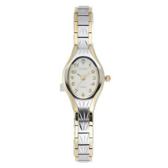 Elgin Adult Female Analog Wristwatch in Two-Tone with Oval Dial Metal Bracelet (EG8076)