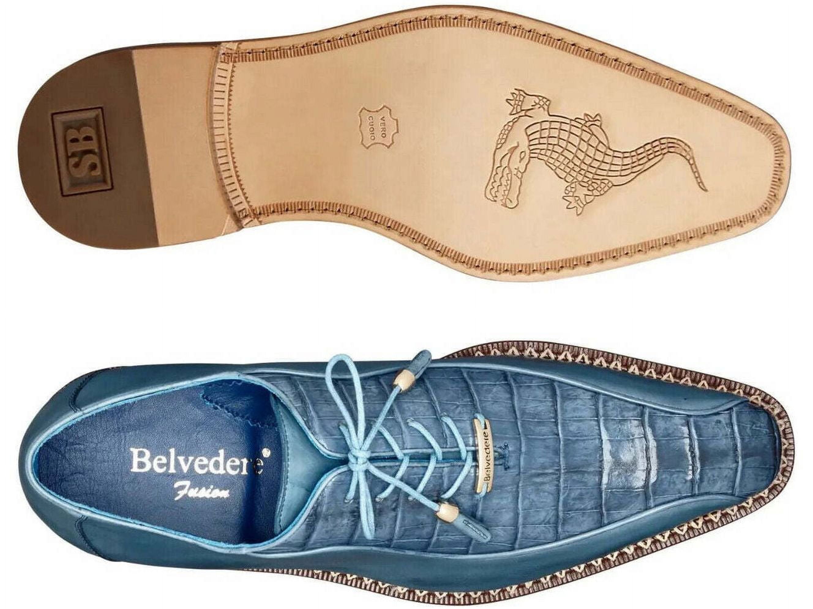 Belvedere Gabriele Caiman Dress Shoe Blue Jean Crocodiles