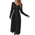 thumbnail image 1 of Vestido de moda para mujer Vestido informal de manga larga con cuello en V a media pantorrilla Fridja  qw4650, 1 of 1
