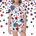 thumbnail image 2 of Tisuna Little Girls Pajamas Set Star Print Short Sleeve Lapel Collar Shirts And Shorts Sleepwear Set Lightweight Casual Little Girls Independence Day Loungewear Light Gray Size 8-9 Years, 2 of 4
