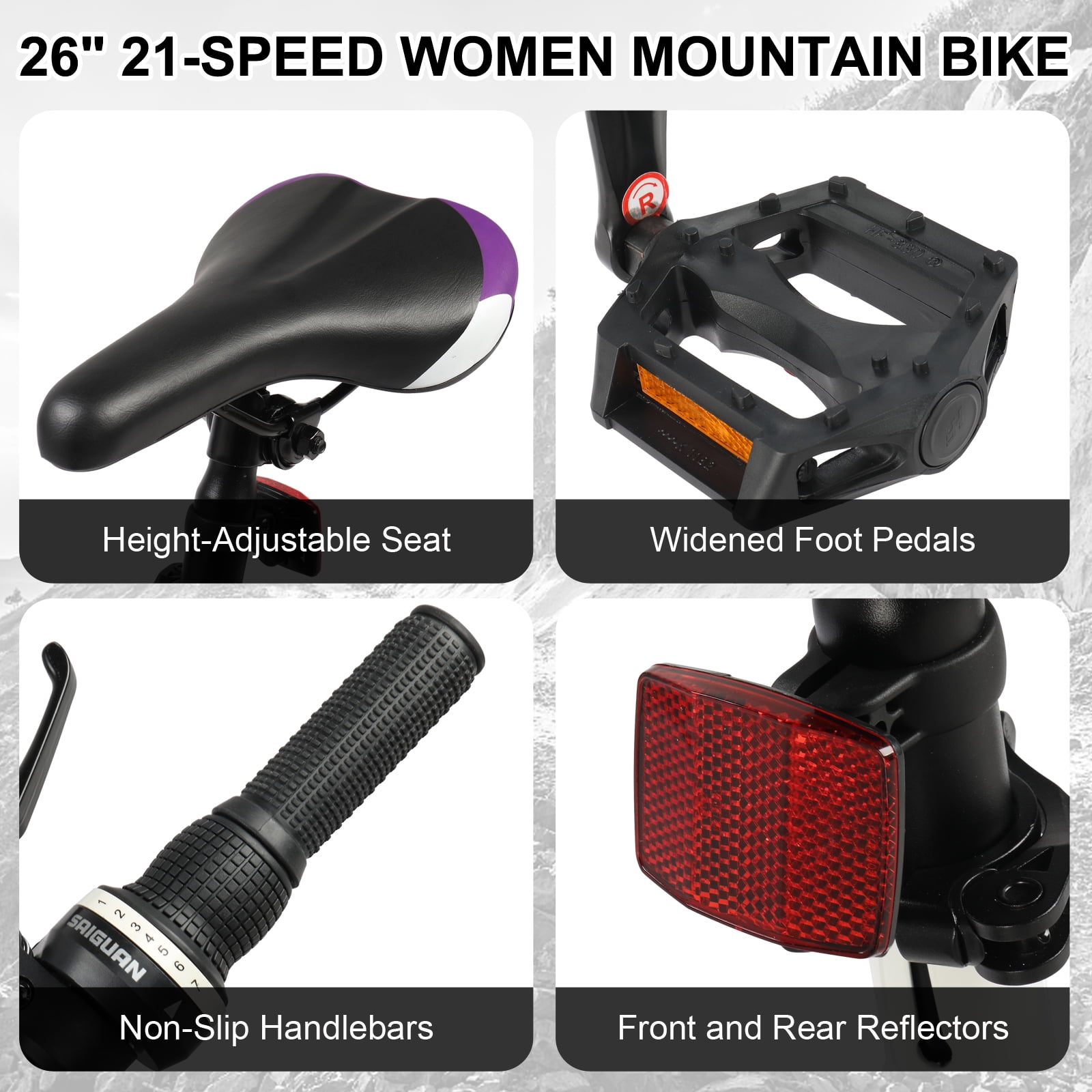 Ktaxon 26 inch Mountain Bike for Women, Dual V Brakes 21 Speeds Women Bike, Purple White