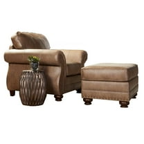 Leinster Faux Leather Arm Chair and Ottoman in Jetson Ginger
