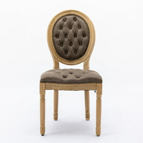 Newboti French Style Solid Wood Frame Antique Painting,Hand-pulled buckle decoration PU artificial leather Dining Chair w/Nailhead Trim,Wood Legs,Density Foam,Steel Spring inner,Set of 2,Brown 80415