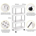 thumbnail image 5 of Immere Rolling Storage Cart, 4-Tier Bathroom Organizer Utility Cart Laundry Room Organization Mobile Shelving Unit with Towel Rack, Lockable Wheel, Hooks & Cup for Kitchen Bedroom Office, White, 5 of 8