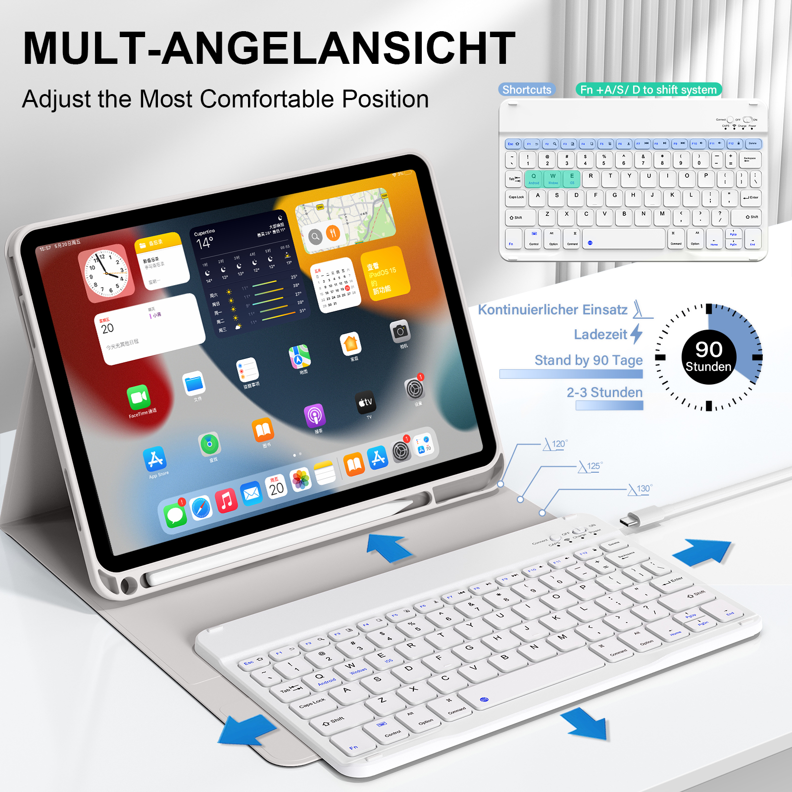 SZPSGC for iPad (A16) 11th Generation Case with Keyboard 11 inch 2025, iPad 10th Generation 10.9 inch Case with Pencil Holder, Multi-Angle Detachable Bluetooth Keyboard,Gray