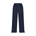 thumbnail image 4 of ClodeEU Womens Linen Capri Pants With Pockets,Ruffle Hem Pants,High Waisted Casual Lightweight Loose Trousers Navy,Womens Plus M, 4 of 6