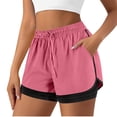 thumbnail image 2 of Ixbnca 2 in 1 Womens Athletic Shorts with Pockets Elastic High Waist Drawstring Workout Running Shorts, 2 of 7