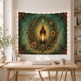 thumbnail image 5 of Ornate Lantern with Crescent Moon and Floral Wreath on Mottled Teal Sky, Mystical Boho for Moon Lovers, Celestial Garden Art, Housewarming Gift, Tapestry Wall Hanging for Living Room and Bedroom, 5 of 7
