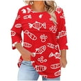 thumbnail image 2 of Vetsdori Plus Size Tops for Ladies 3/4 Sleeve Pullover Trendy Tunic Pleated,Crew Neck Summer Womans T-shirts Graphic, 2 of 5