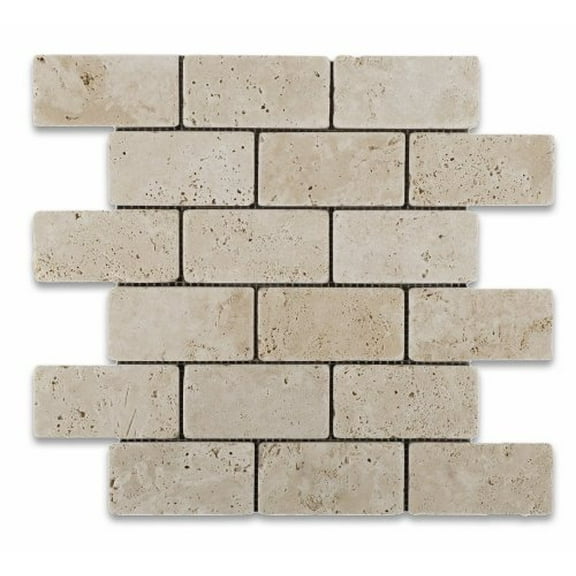 Ivory Travertine 2 X 4 Tumbled Brick Mosaic Tile - Box of 5 sq. ft.