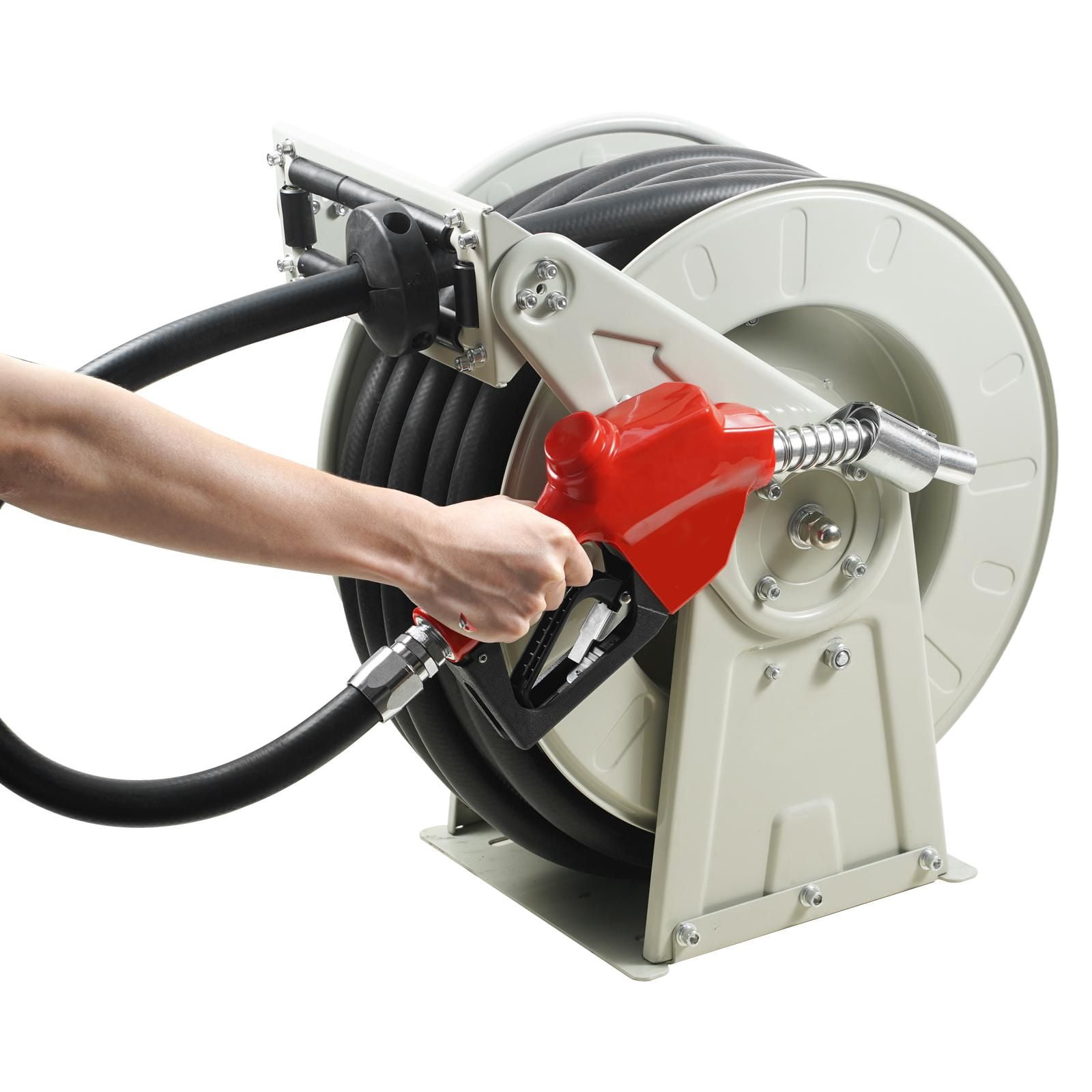 Extra Long 66' Retractable Diesel Fuel Hose Reel, 3/4" NBR Rubber Hose, Heavy-Duty Carbon Steel Construction with Automatic Nozzle, 300PSI for Aircraft/Ship/Vehicle/Tank Truck Refueling