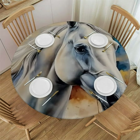 

Autua Horse Round Tablecloth Stain Resistant & Washable - Perfect for Indoor and Outdoor Use - Kitchen Dining Wedding Parties - 100% Polyester Table Cover Tablecloths 46 -50