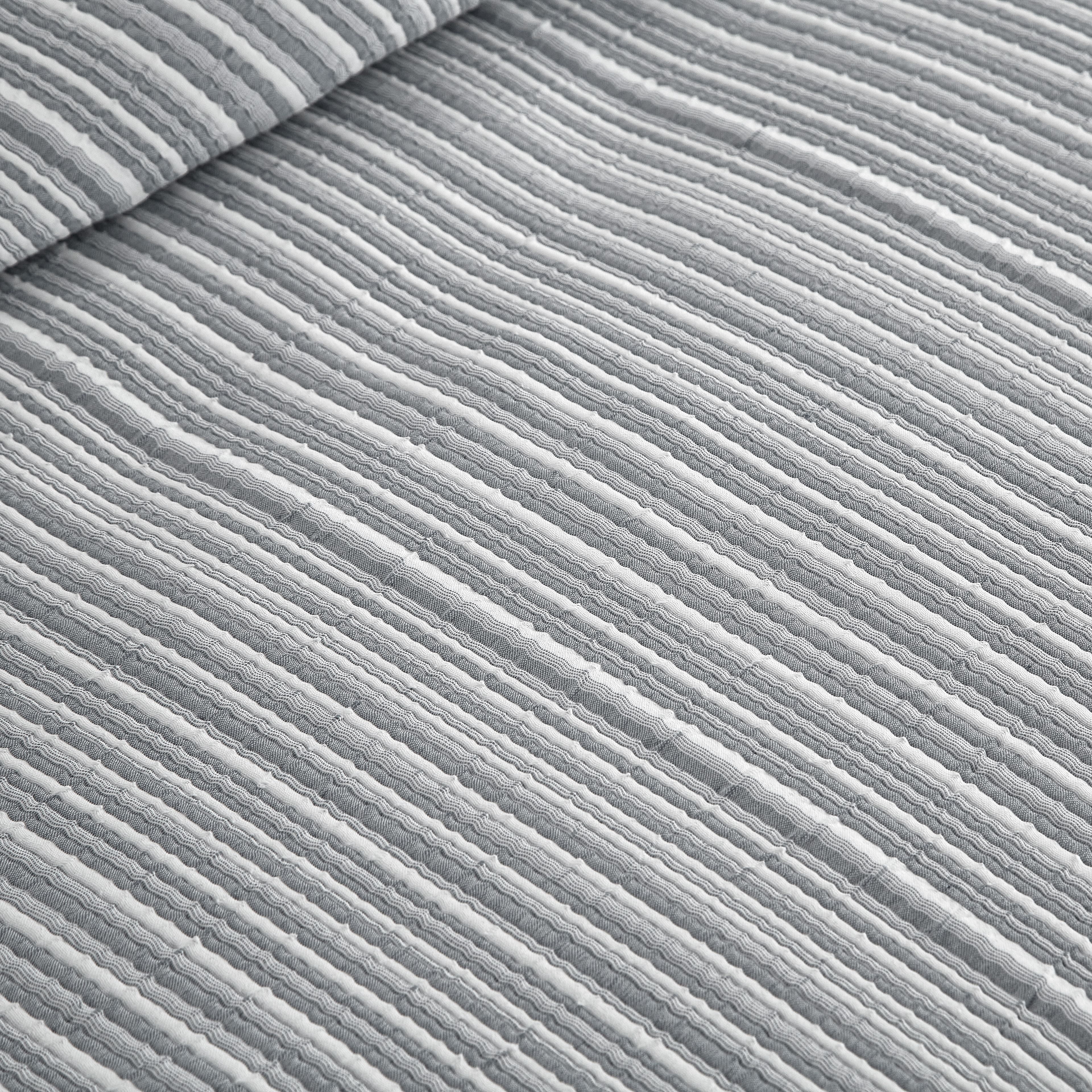 Mainstays Essentials Grey Stripe Quilt, Grey Coverlet, Lightweight & Reversible Bedding