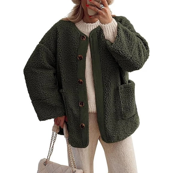 Cuteduck Women's Sherpa Jacket Warm Winter Casual Plush Lamb Coat S-2XL