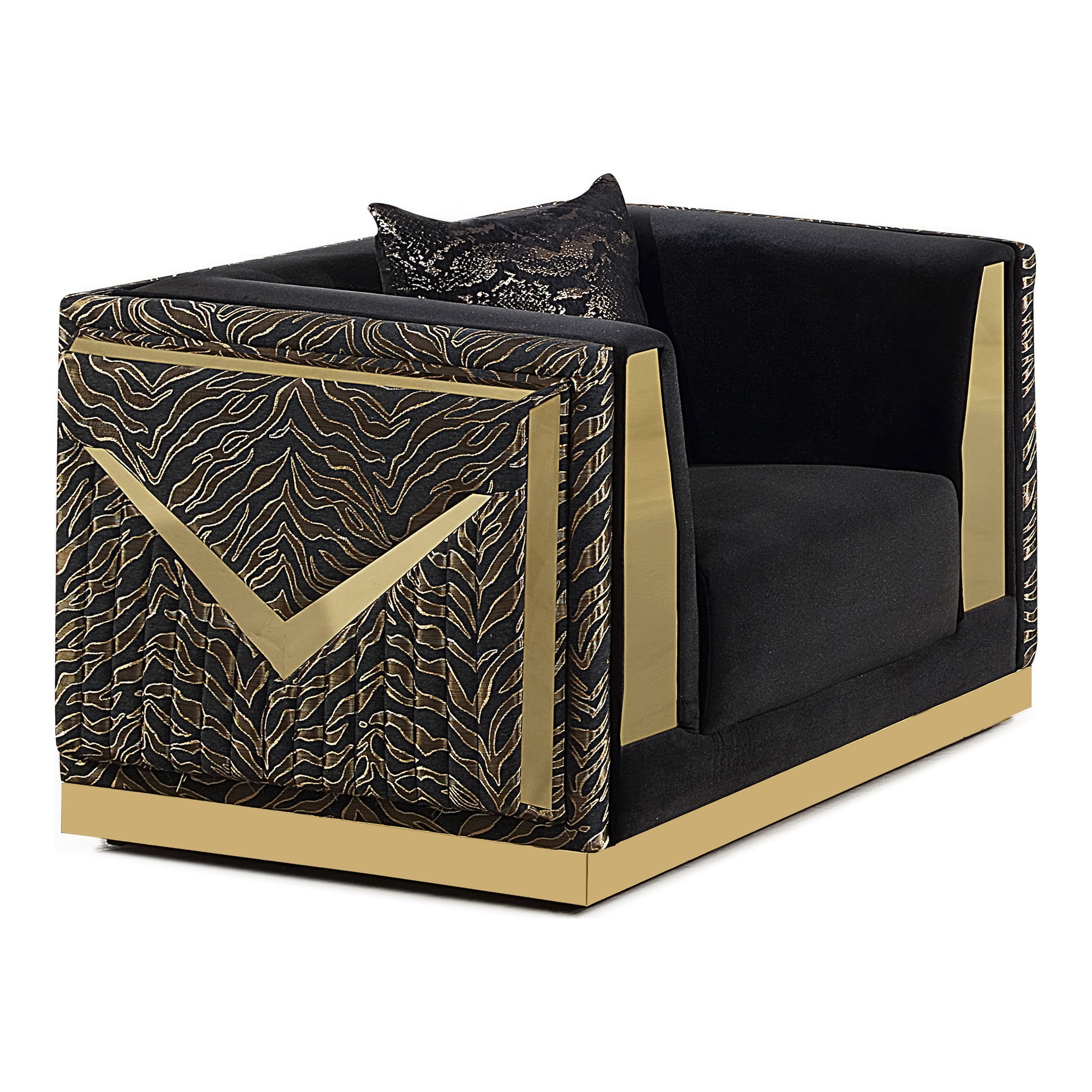 Furniture of America Gadulan Glam Fabric Zebra Print Indoor Arm Chair, Black and Gold