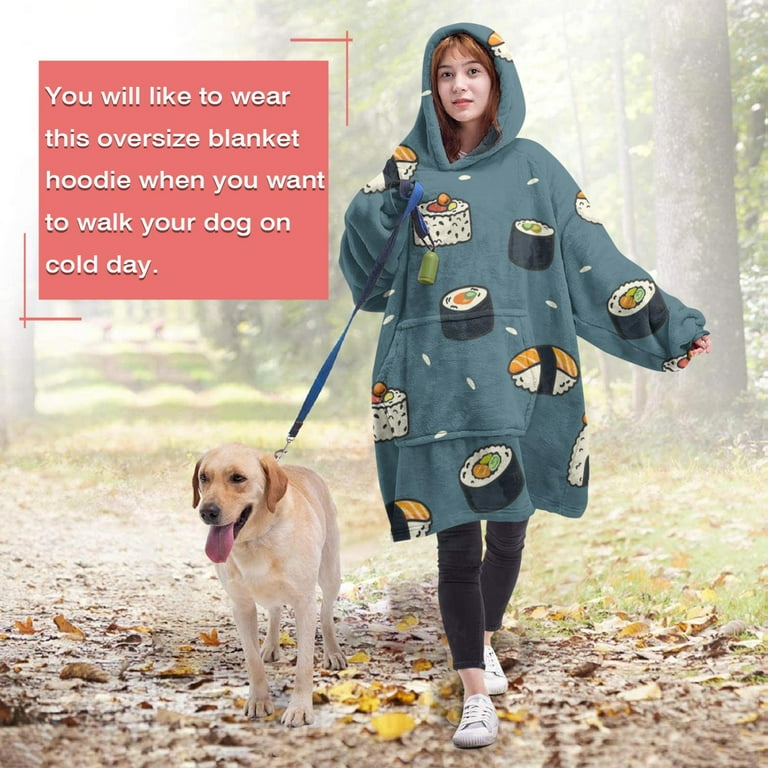 Sushi Blanket Hoodie Wearable Blanket Hoodie for Adults Sherpa All Patterns Oversized Sweatshirt Blanket with Pockets