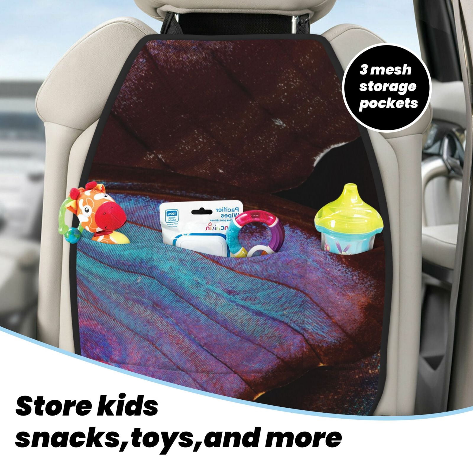 Kdxio Wings Of A Butterfly Print 2 Pack Car Kick Mat Seat Cover Back Protector Mat with Pockets for Organizer Backseat Protector and Storage Anti Kick Pad for Vehicles