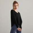 thumbnail image 4 of SWSMCLT Women's V Neck Top Crop Blouse Long Sleeve Fall Spandex Shirt Workout Casual Running Yoga Soft Fashion Black 8, 4 of 4