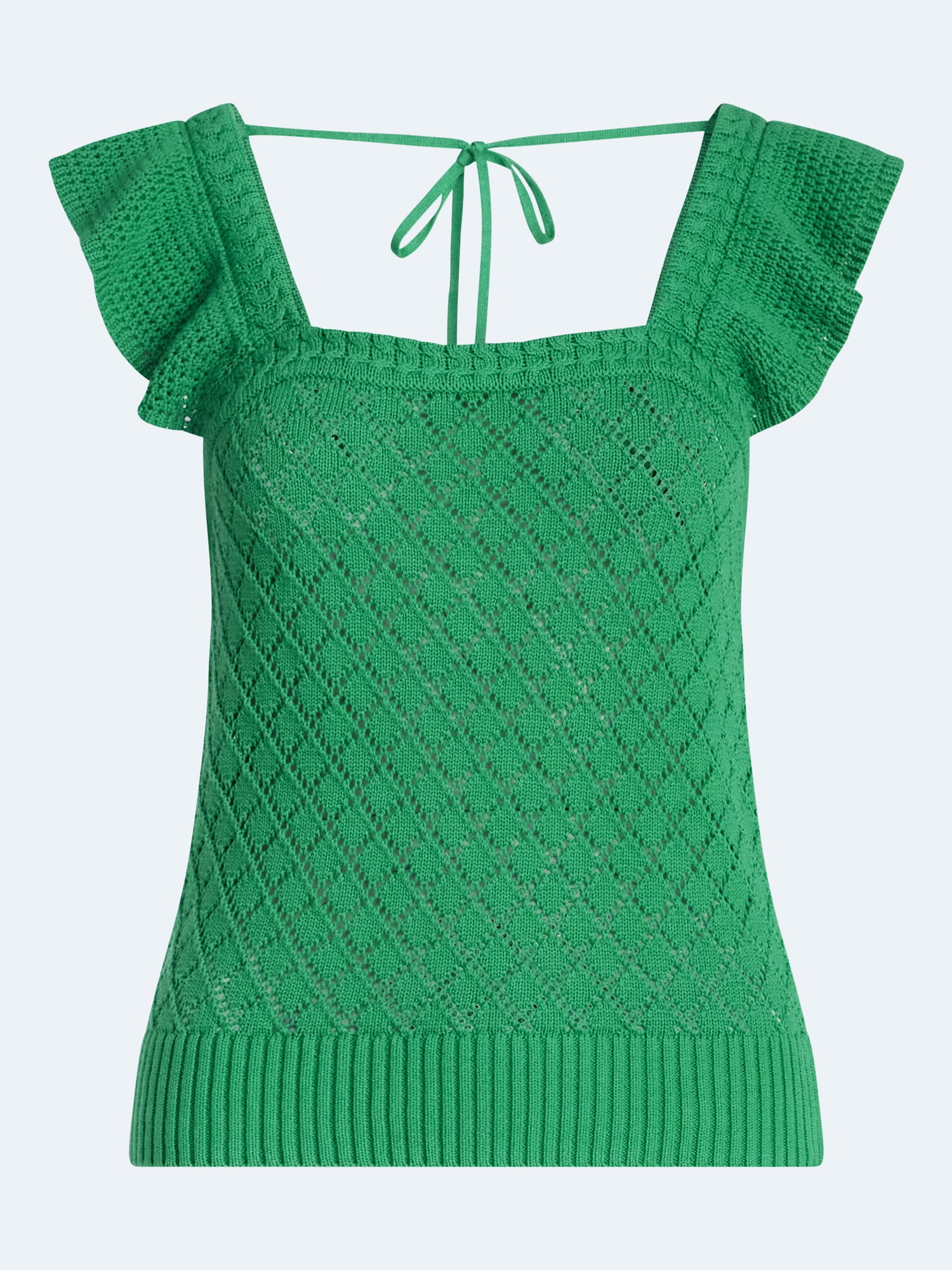 Free Assembly Women's and Women's Plus Square Neck Cotton Sweater with Flutter Sleeves, Sizes XS-4X