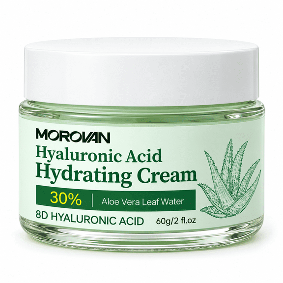 Morovan Hyaluronic Acid Hydrating Cream with 30% Aloe Vera Water, 8D HA Facial Moisturizer for Sensitive Skin, 2 fl.oz