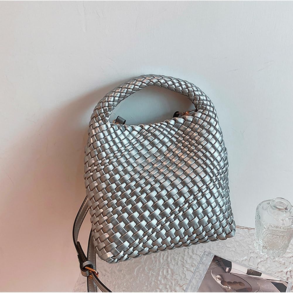 CAILDANL Woven Leather Bags for Women Knoted Women Handbag Designer Shoulder Bucket Purse Handmade Fashion Tote Hobo Bag Small