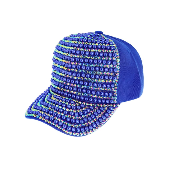 Top Headwear Pearl Rhinestone Bling Baseball Cap - Royal