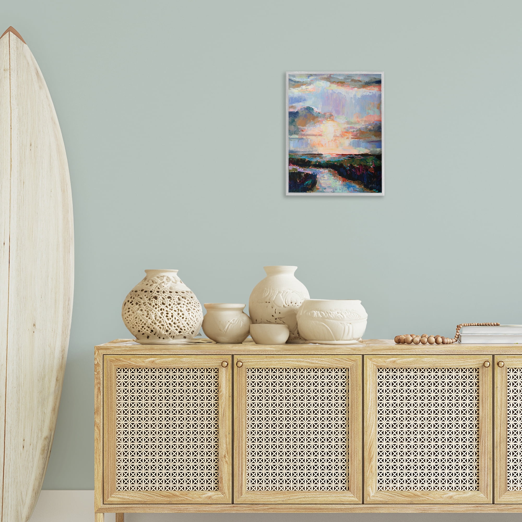 Stupell Industries Sunlit Tide Abstract Abstract Painting Gray Framed Art Print Wall Art, 16 x 20
