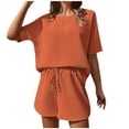 thumbnail image 2 of Usmixi Loungewear Set for Women Knit 2 Piece Outfits for Women Short Sleeve Round Neck Tops and Drawstring Shorts Lounge Sets Casual Solid Pajamas Sets Homewear Sleepwear Set Under $10, 2 of 5